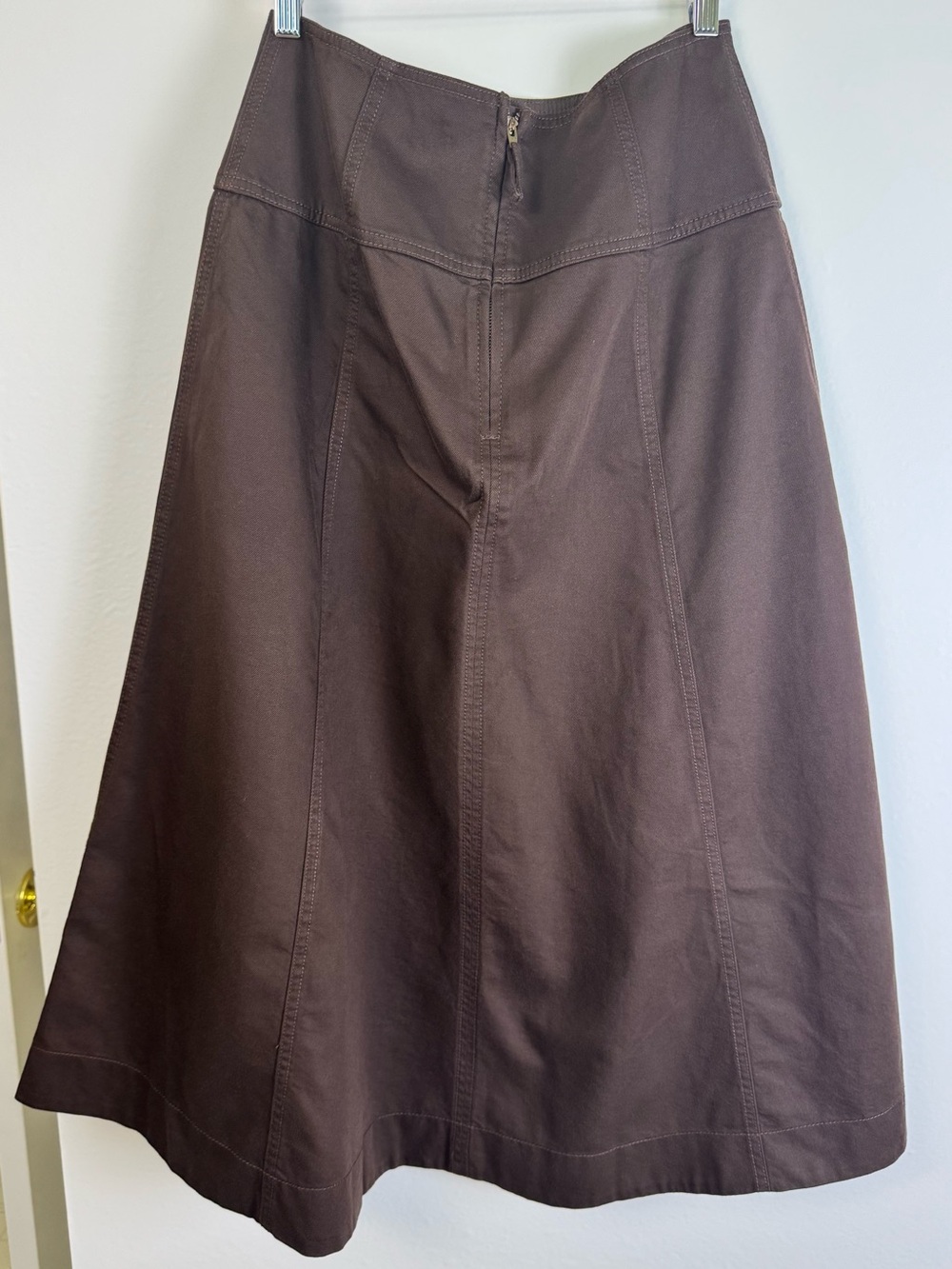 LOFT Brown A-Line Midi Skirt High Waist Cotton Lyocell Size 4 Fall Outfit Casual - Picture 7 of 11